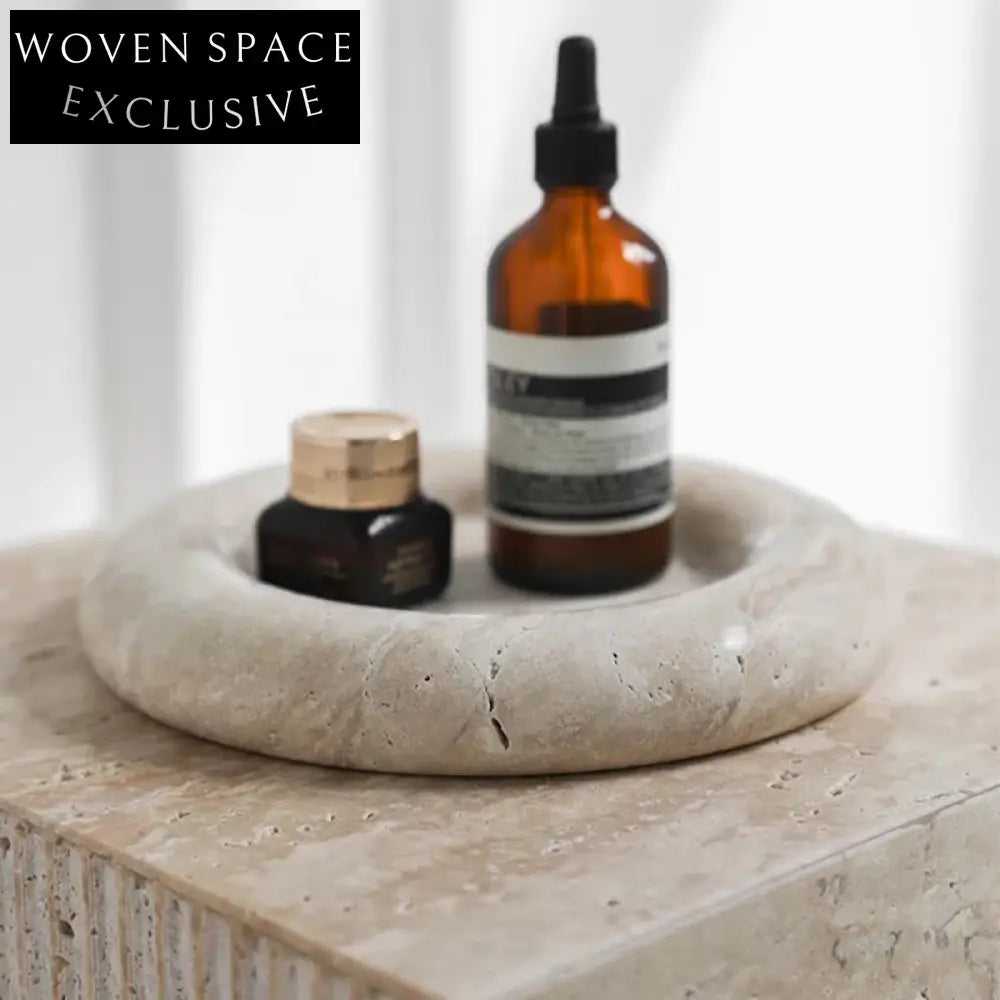 Elegant Modern Natural Travertine Marble Round Decorative Serving Tray