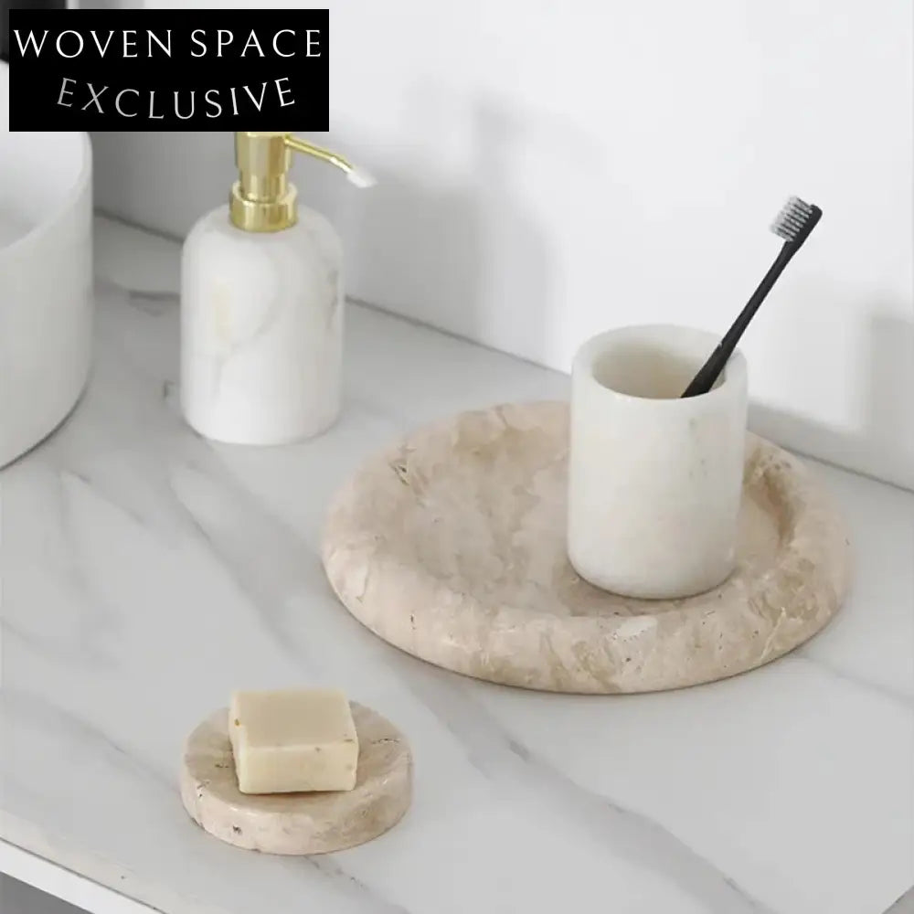 Elegant Modern Natural Travertine Marble Round Decorative Serving Tray