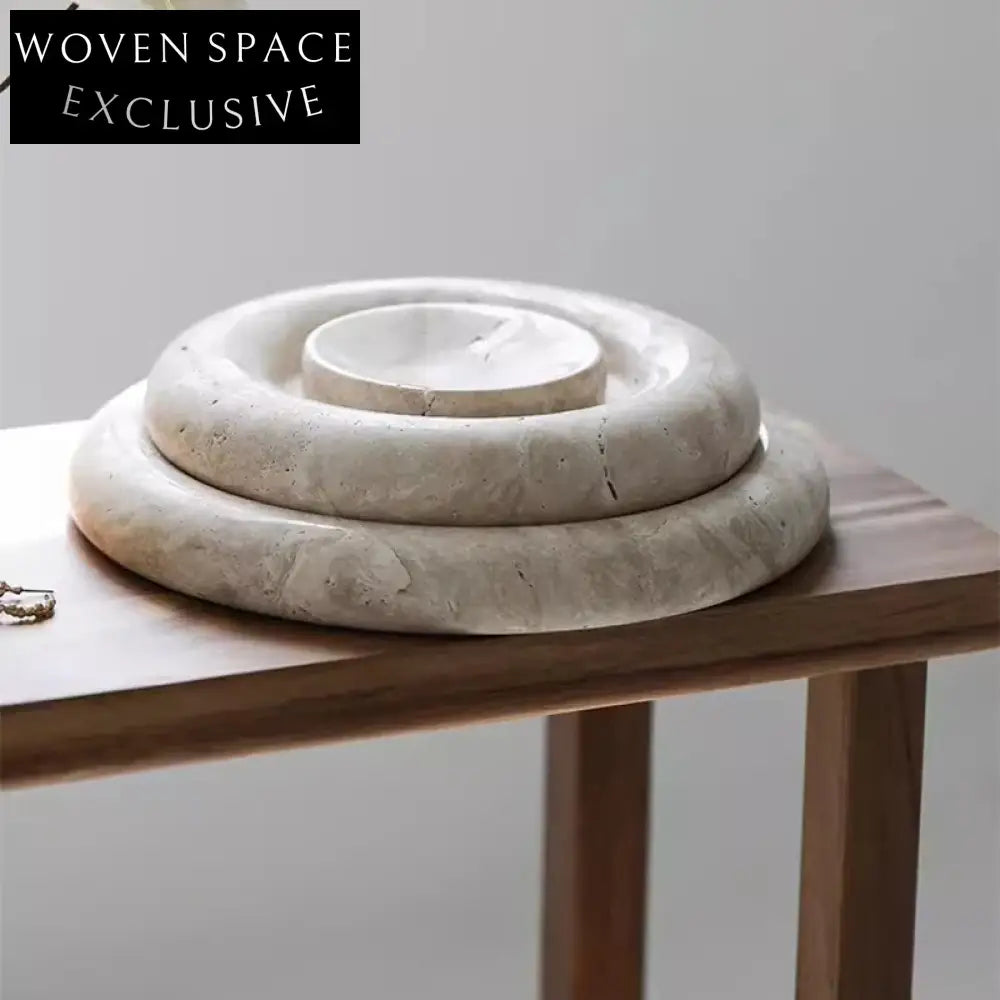 Elegant Modern Natural Travertine Marble Round Decorative Serving Tray