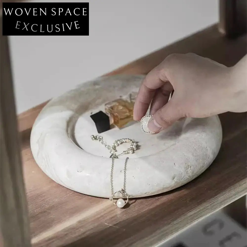 Elegant Modern Natural Travertine Marble Round Decorative Serving Tray