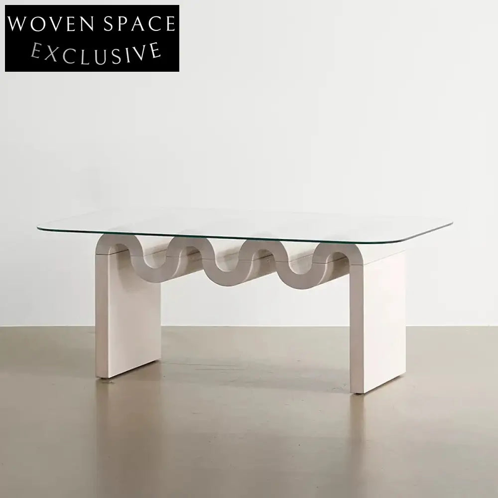 Elegant Modern Nordic Living Room Tempered Glass Top Wooden Base Coffee Table