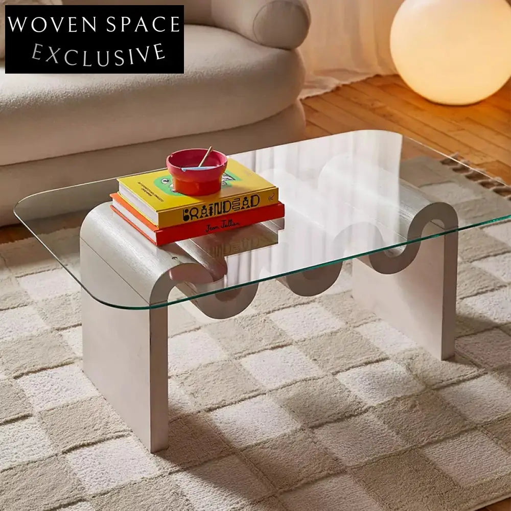 Elegant Modern Nordic Living Room Tempered Glass Top Wooden Base Coffee Table