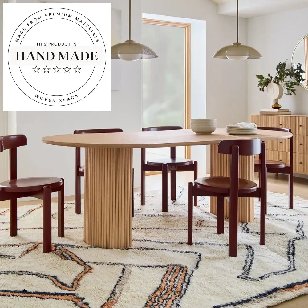 Elegant Modern Oblong Natural Wood Oval Pedestal Dining Table