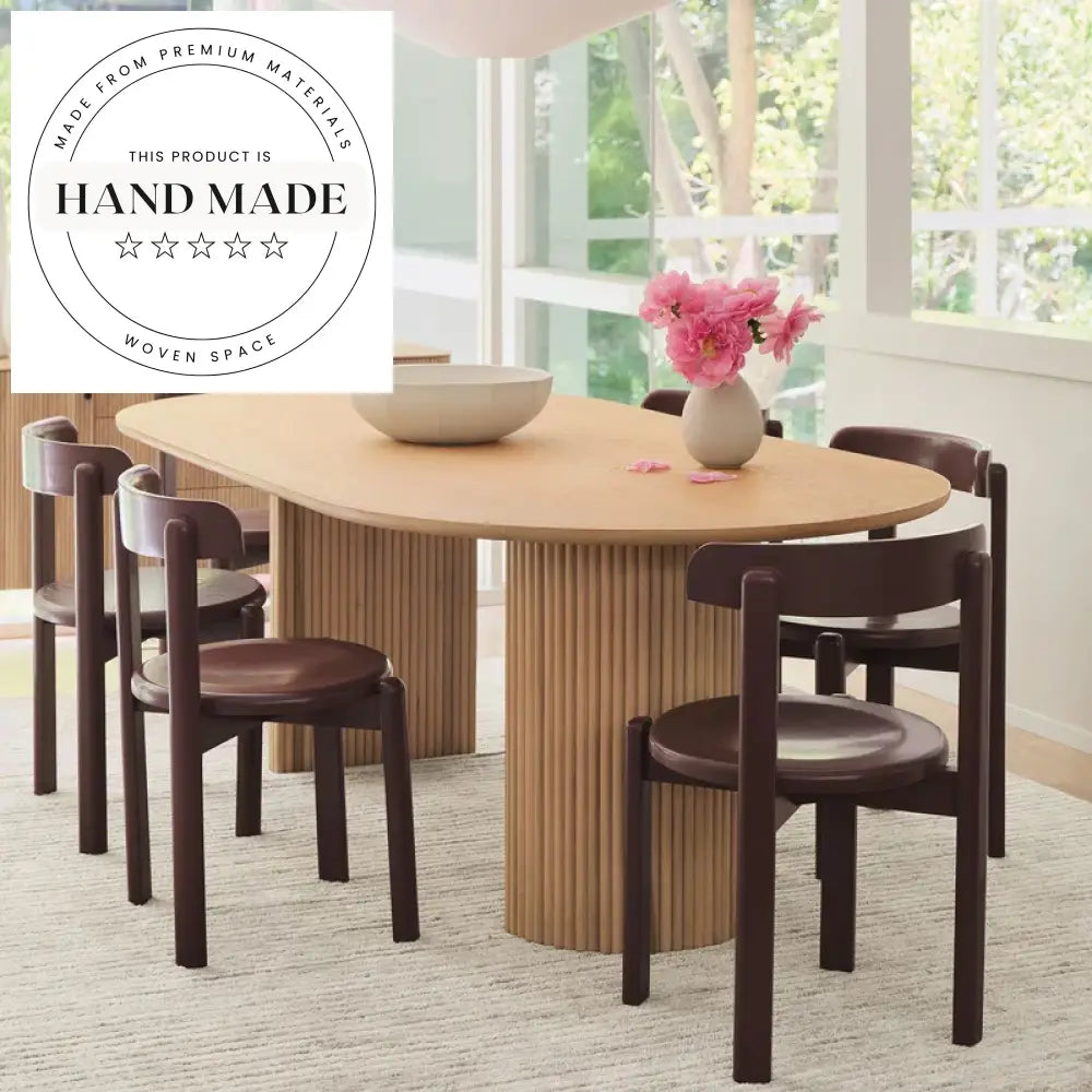 Elegant Modern Oblong Natural Wood Oval Pedestal Dining Table