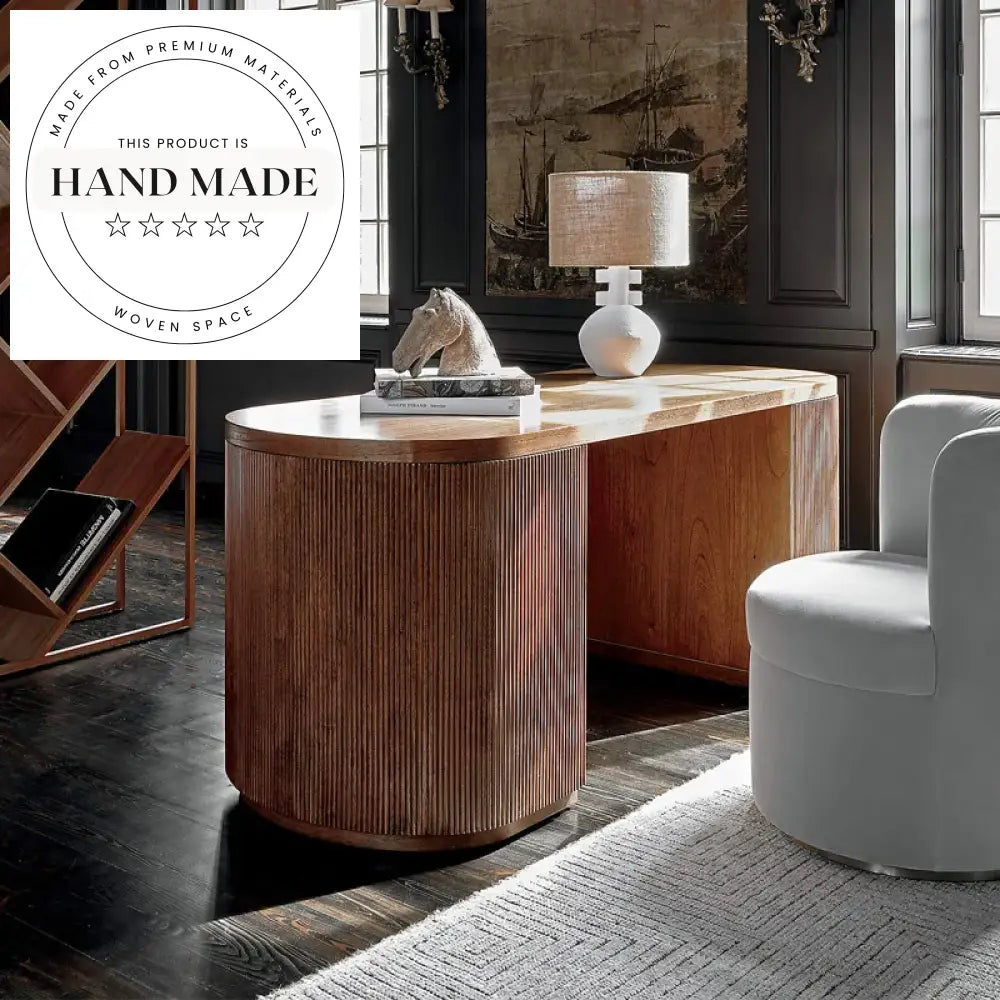 Elegant Modern Oval Brown Wood Computer Writing Office Desk