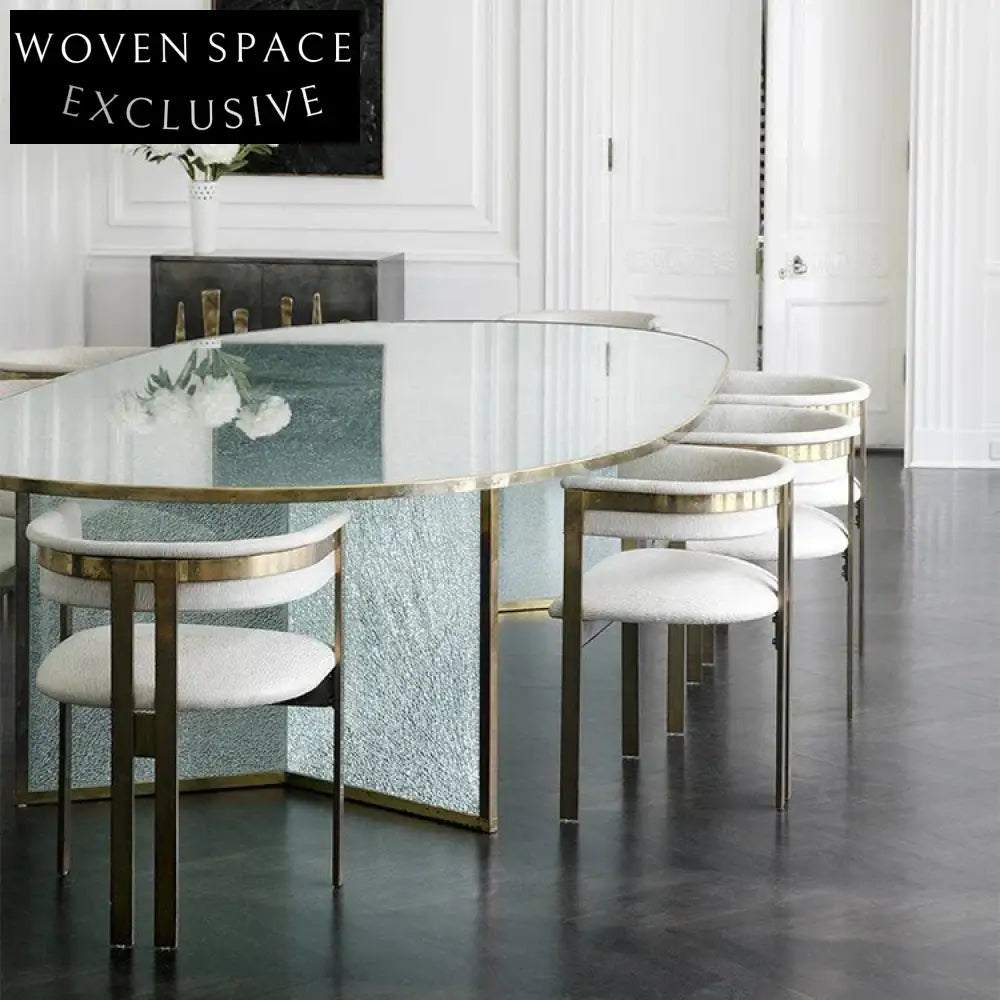 Elegant Modern Oval Glass Dining Table with Gold Metal Edge Design
