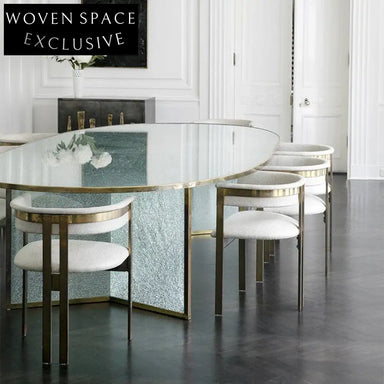 Elegant Modern Oval Glass Dining Table with Gold Metal Edge Design
