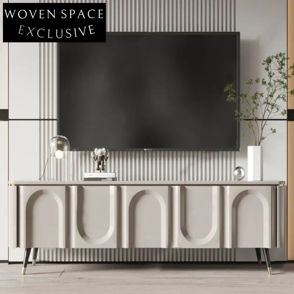 Elegant Modern Plywood Stainless Steel Living Room TV Sideboard Storage Cabinet