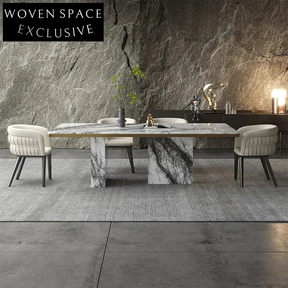 Elegant Modern Rectangular Natural Marble Dining Table with Cube Base