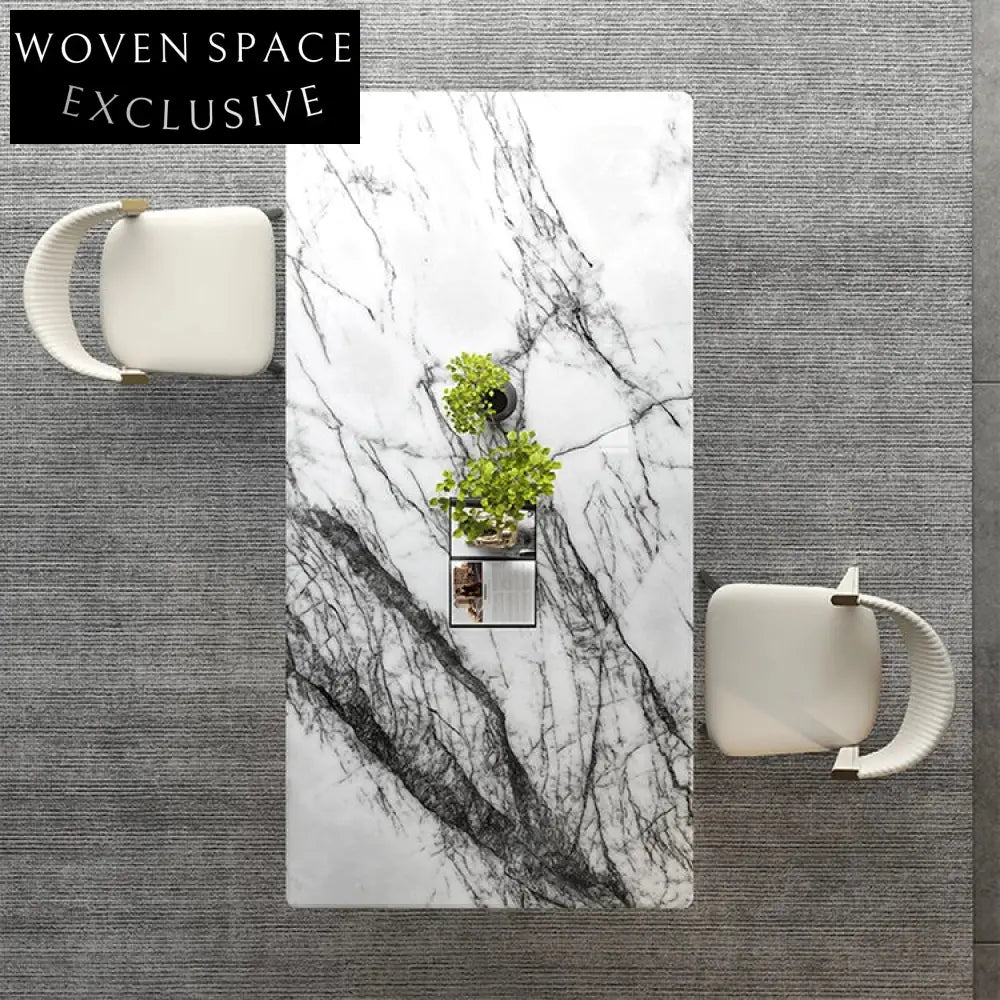 Elegant Modern Rectangular Natural Marble Dining Table with Cube Base
