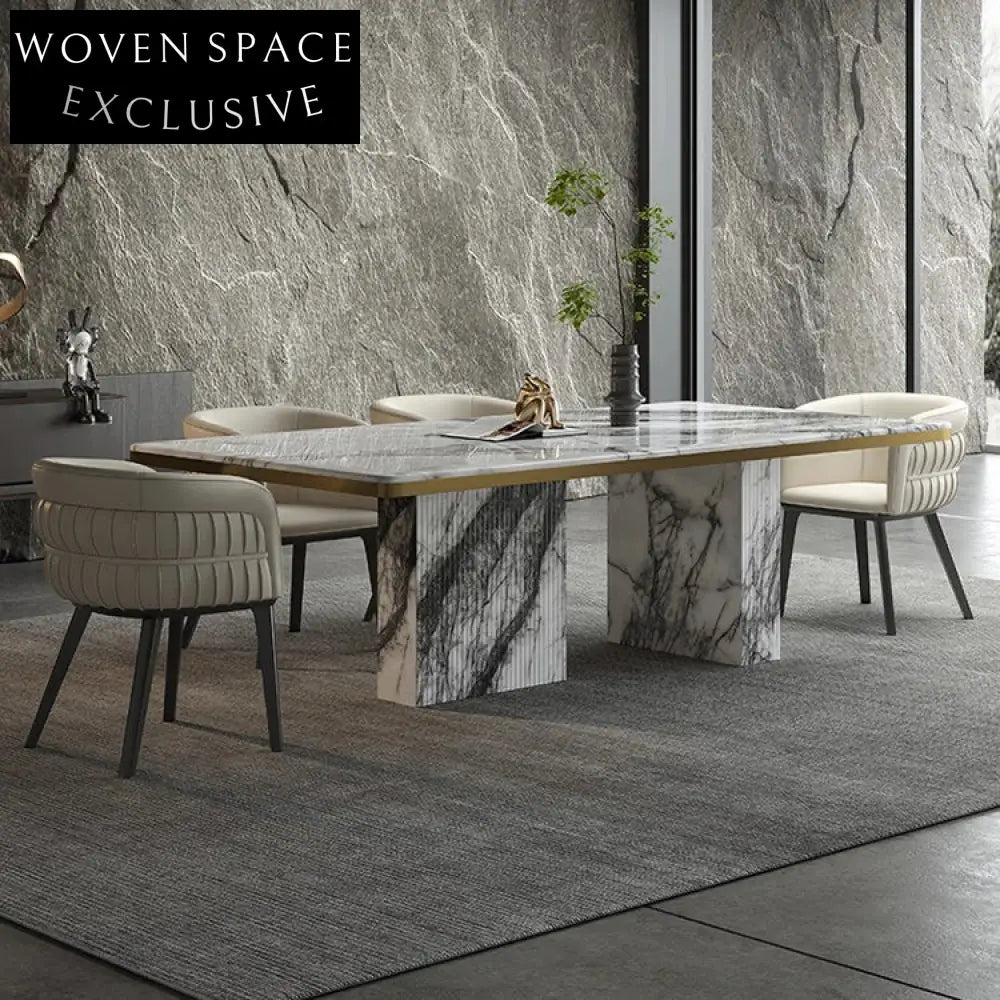 Elegant Modern Rectangular Natural Marble Dining Table with Cube Base