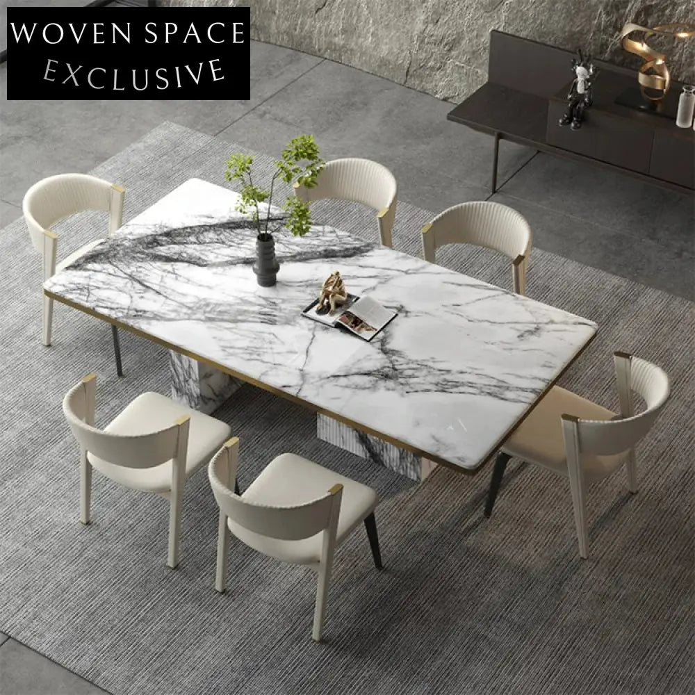Elegant Modern Rectangular Natural Marble Dining Table with Cube Base