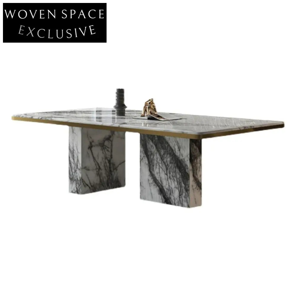 Elegant Modern Rectangular Natural Marble Dining Table with Cube Base