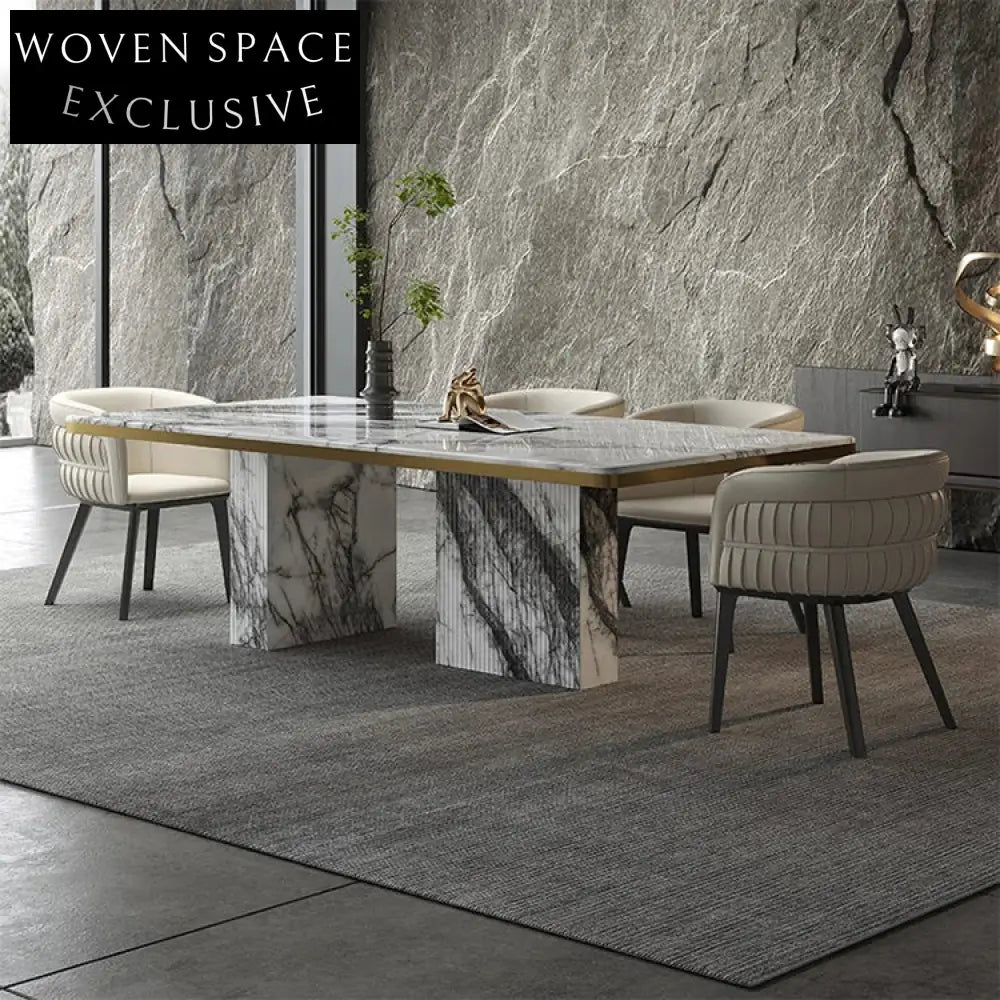 Elegant Modern Rectangular Natural Marble Dining Table with Cube Base