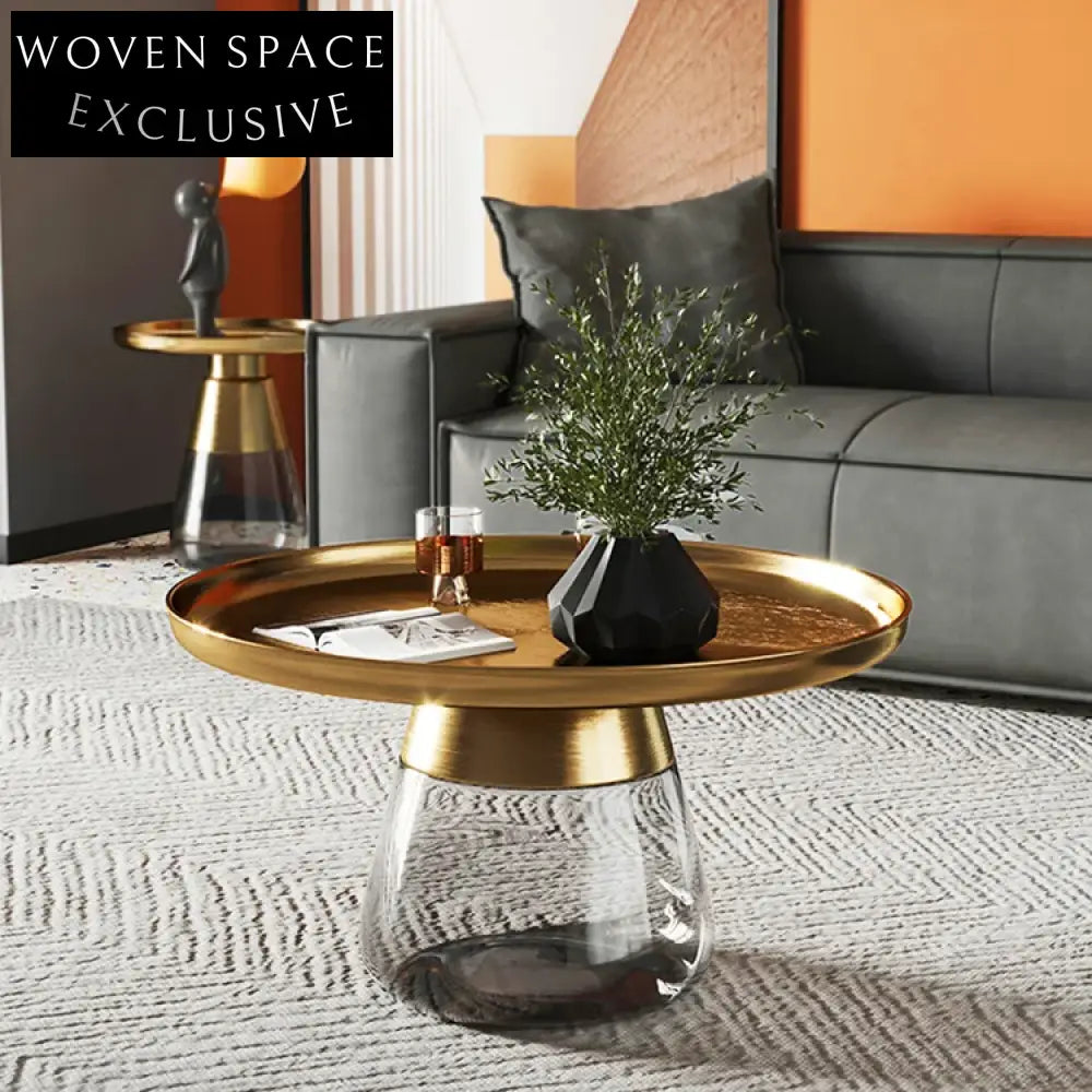 Elegant Modern Round Glass Storage Coffee Table with Metal Top