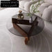 Elegant Modern Round Glass Top Coffee Table with Solid Wood Base