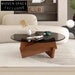 Elegant Modern Round Glass Top Coffee Table with Solid Wood Base