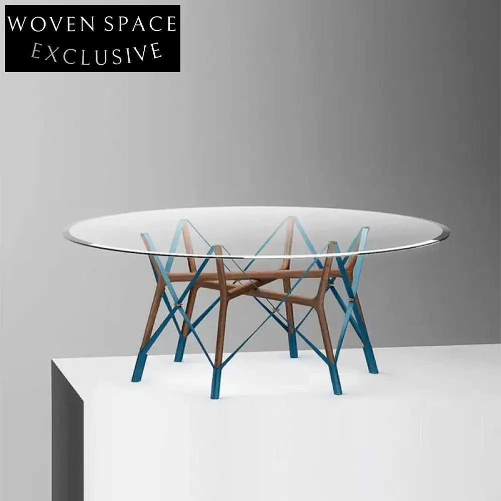 Elegant Modern Round Glass Top Dining Table with Solid Wood Base