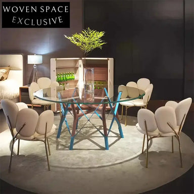 Elegant Modern Round Glass Top Dining Table with Solid Wood Base