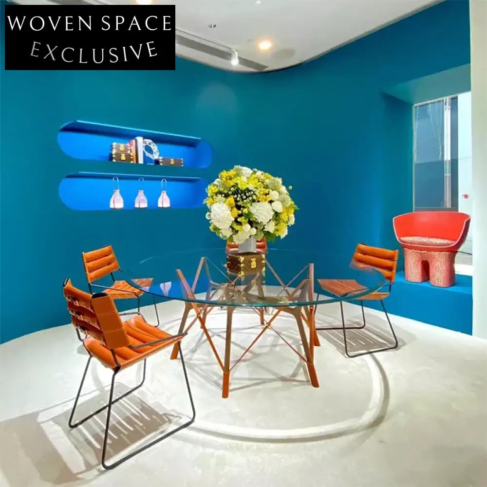 Elegant Modern Round Glass Top Dining Table with Solid Wood Base