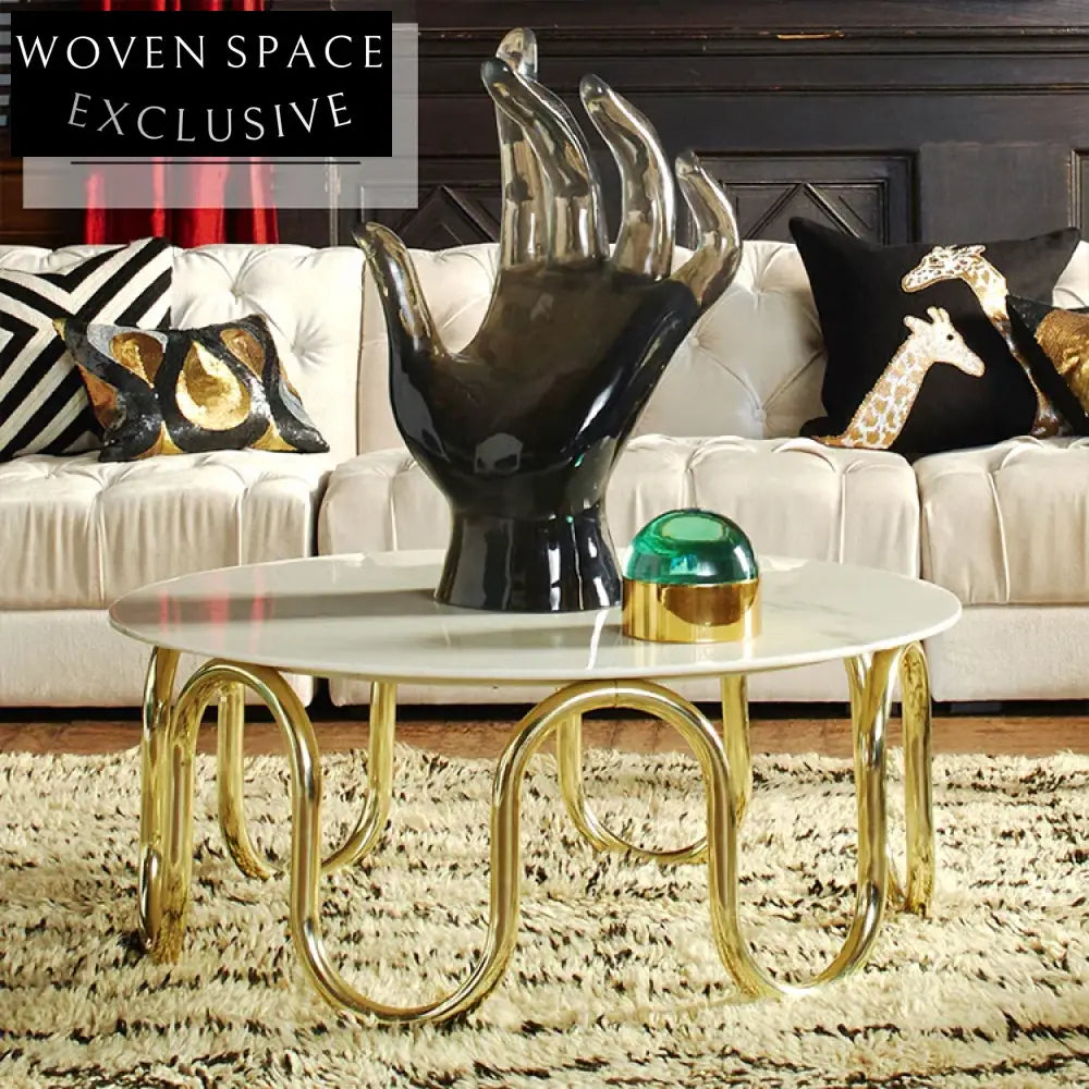 Elegant Modern Round Marble Coffee Table with Stainless Steel Base 37.4 Inch