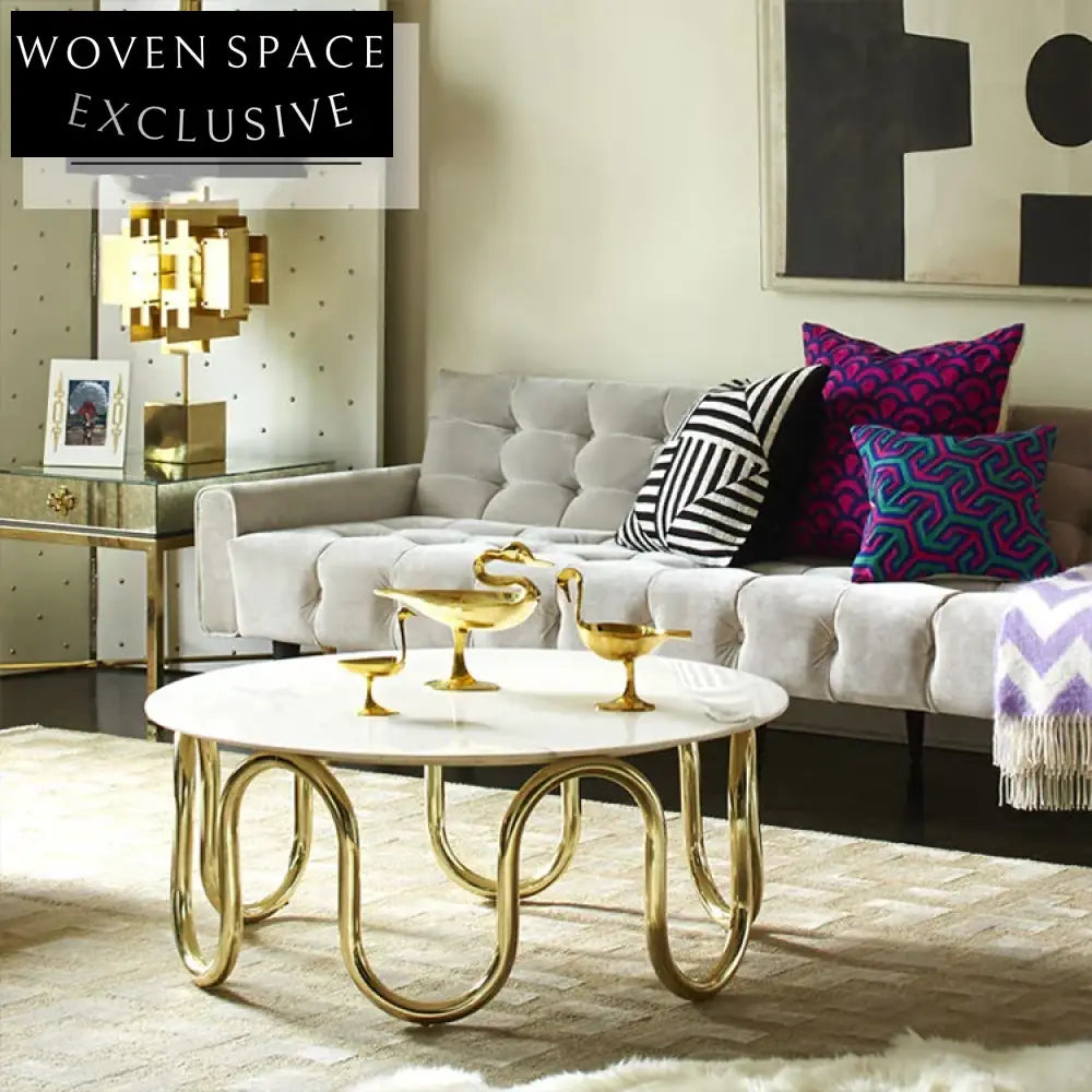 Elegant Modern Round Marble Coffee Table with Stainless Steel Base 37.4 Inch