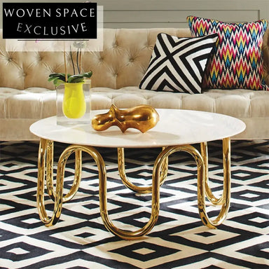 Elegant Modern Round Marble Coffee Table with Stainless Steel Base 37.4 Inch