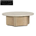 Elegant Modern Round Marble Travertine Stone Coffee Table with Solid Wood Base