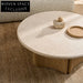 Elegant Modern Round Marble Travertine Stone Coffee Table with Solid Wood Base