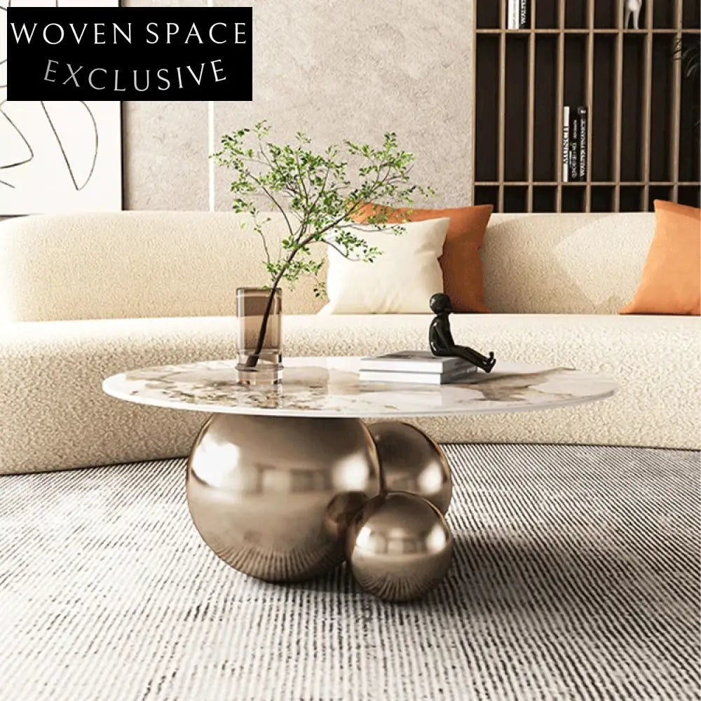 Elegant Modern Round Slate Top Coffee Table for Contemporary Living Room