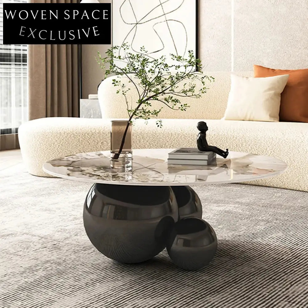 Elegant Modern Round Slate Top Coffee Table for Contemporary Living Room