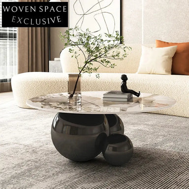 Elegant Modern Round Slate Top Coffee Table for Contemporary Living Room