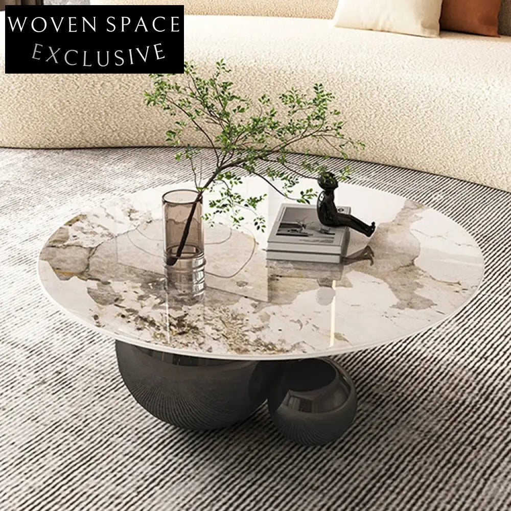 Elegant Modern Round Slate Top Coffee Table for Contemporary Living Room