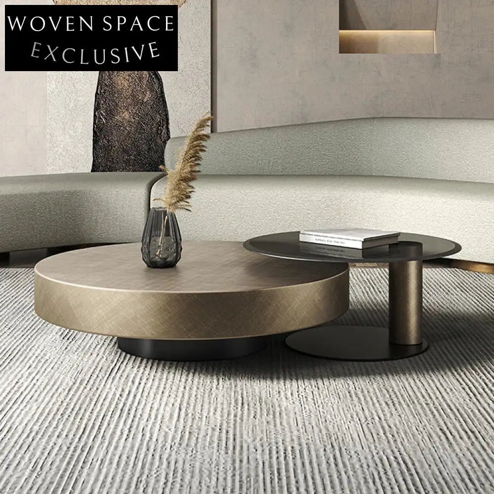 Elegant Modern Round Tempered Glass Stainless Steel Nesting Coffee Tables