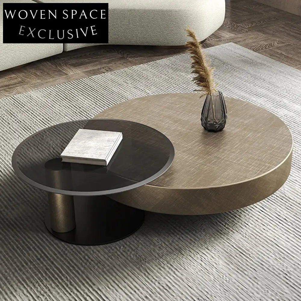 Elegant Modern Round Tempered Glass Stainless Steel Nesting Coffee Tables
