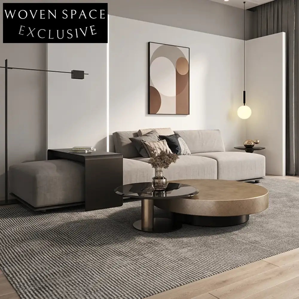 Elegant Modern Round Tempered Glass Stainless Steel Nesting Coffee Tables