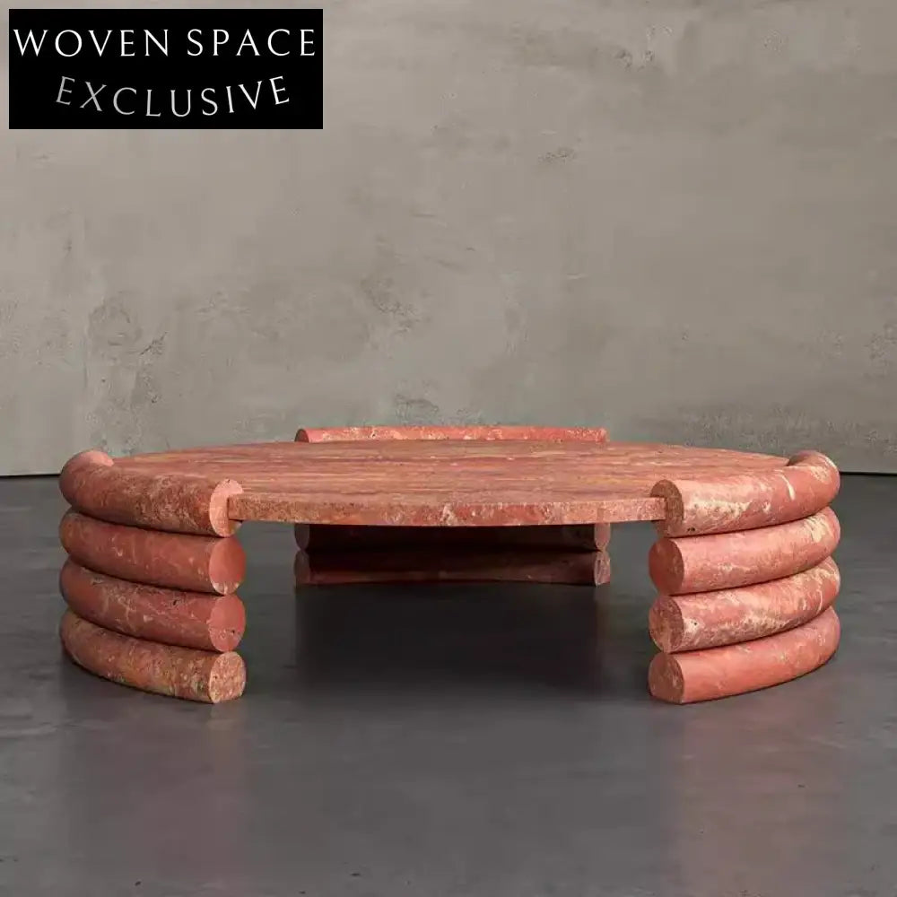 Elegant Modern Round Travertine Stone Living Room Center Coffee Table