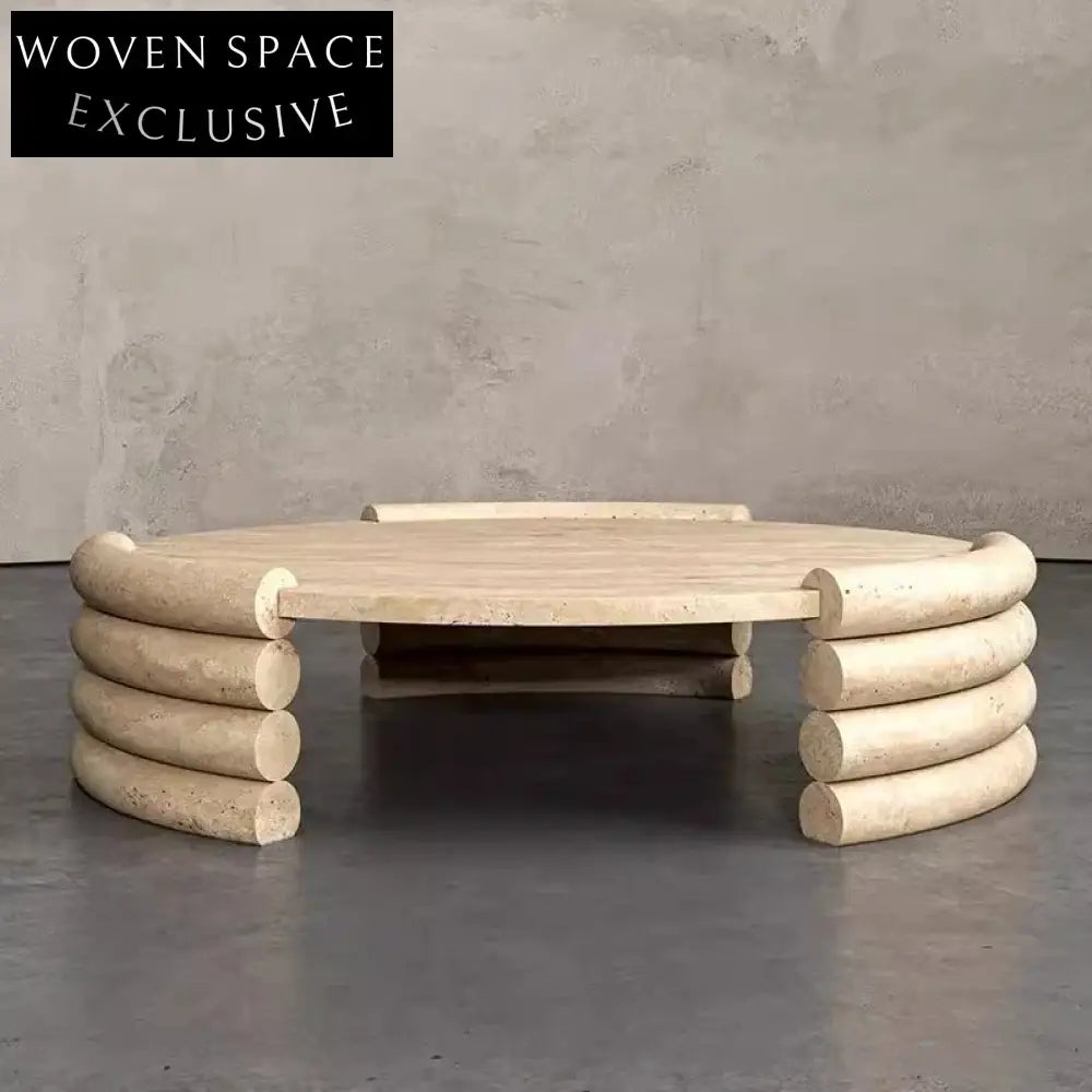 Elegant Modern Round Travertine Stone Living Room Center Coffee Table