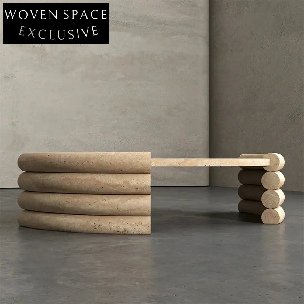 Elegant Modern Round Travertine Stone Living Room Center Coffee Table