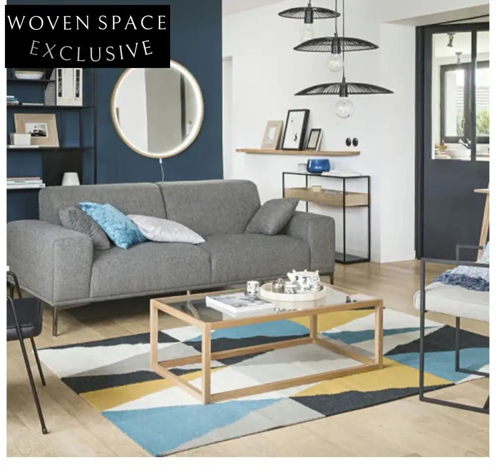 Modern Solid Oak Wood Glass Top Coffee Table for Contemporary Living Room