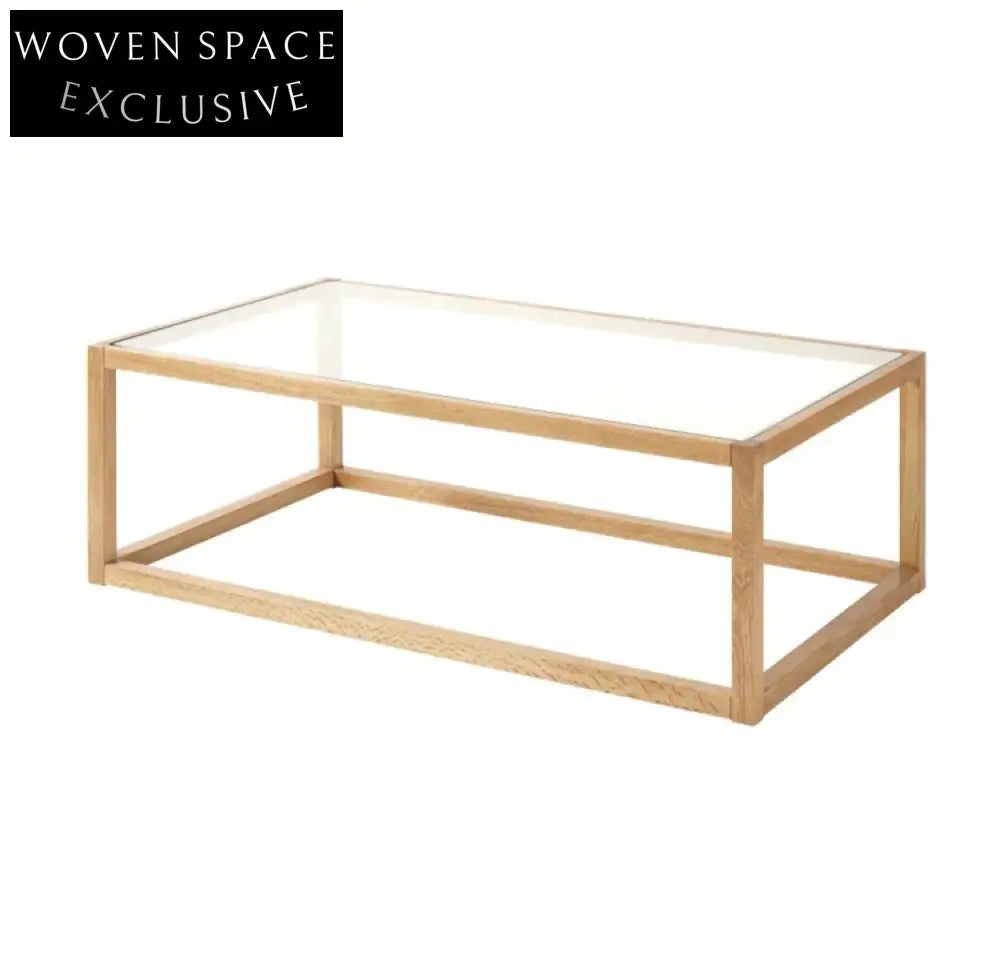 Modern Solid Oak Wood Glass Top Coffee Table for Contemporary Living Room