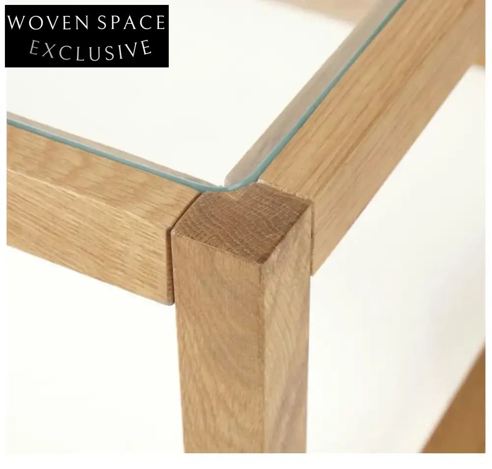 Modern Solid Oak Wood Glass Top Coffee Table for Contemporary Living Room