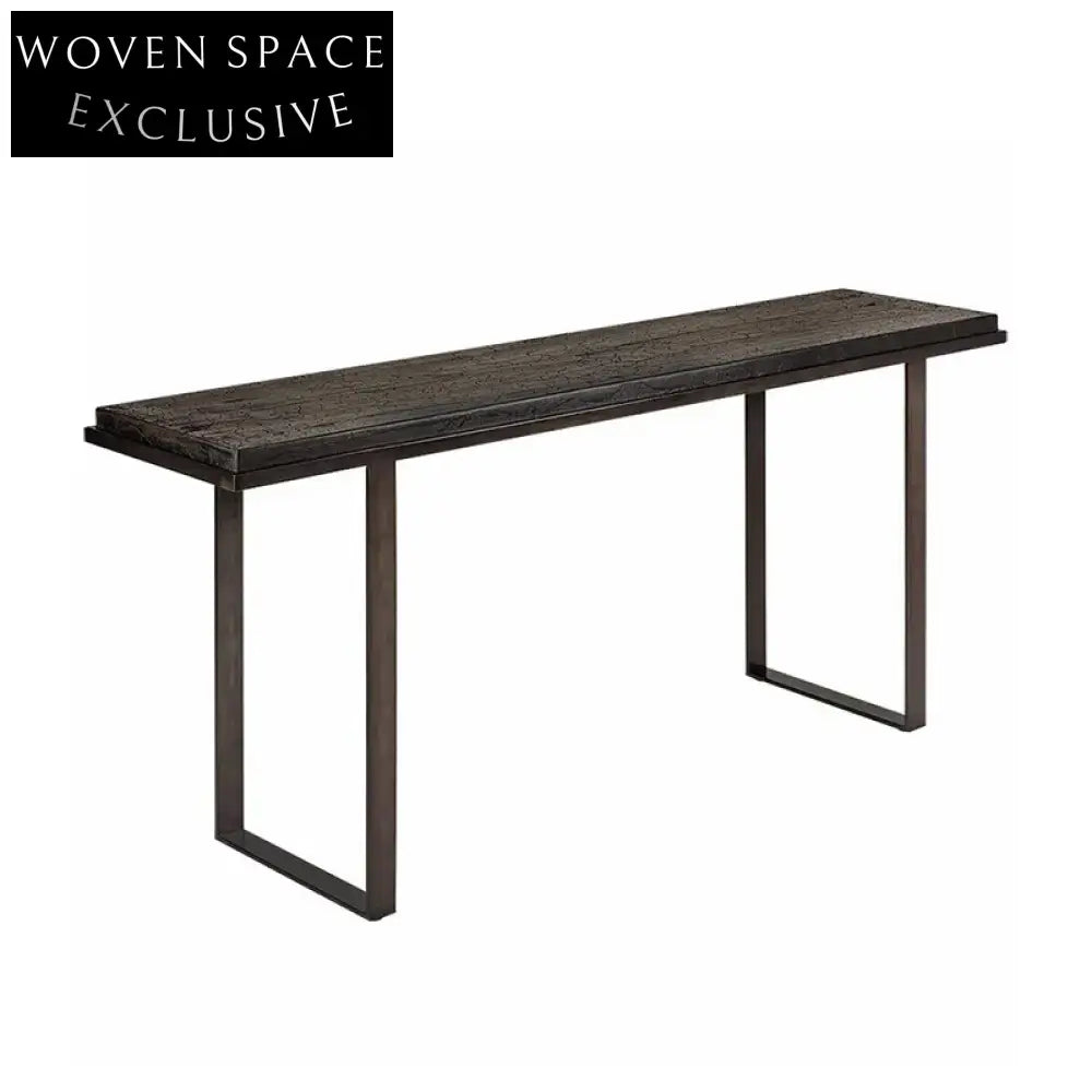 Elegant Modern Solid Oak Wood Top Stainless Steel Console Entryway Table