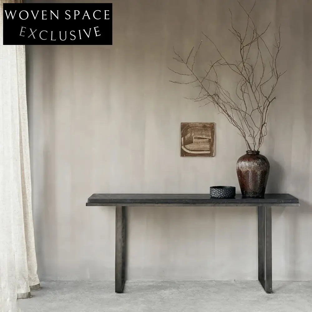 Elegant Modern Solid Oak Wood Top Stainless Steel Console Entryway Table