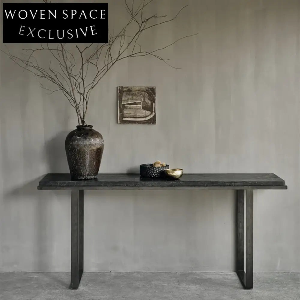 Elegant Modern Solid Oak Wood Top Stainless Steel Console Entryway Table