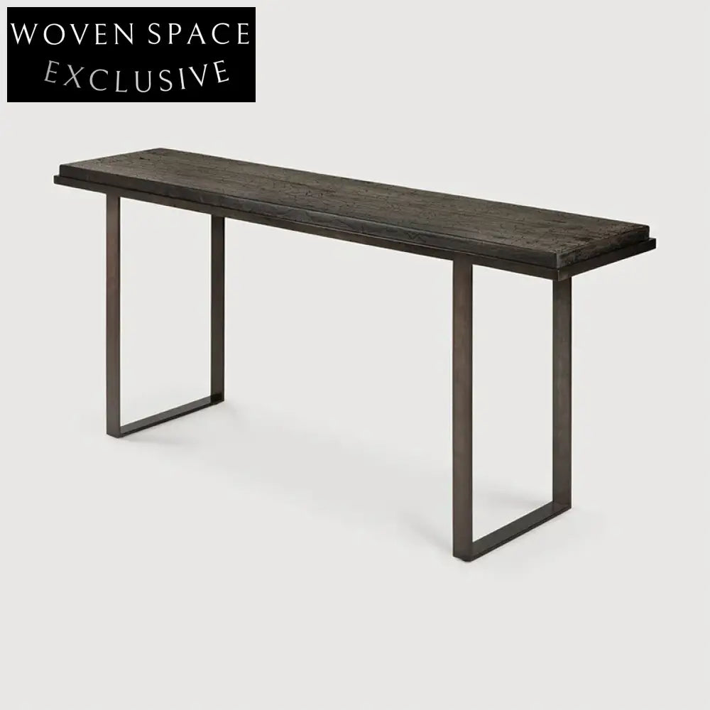 Elegant Modern Solid Oak Wood Top Stainless Steel Console Entryway Table