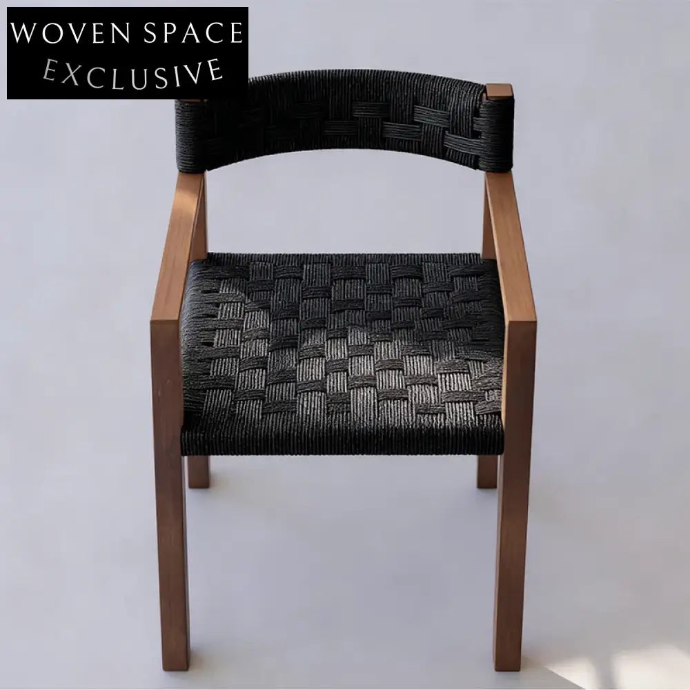 Elegant Modern Solid Teak Wood Rattan Arm Dining Chair for Living Room