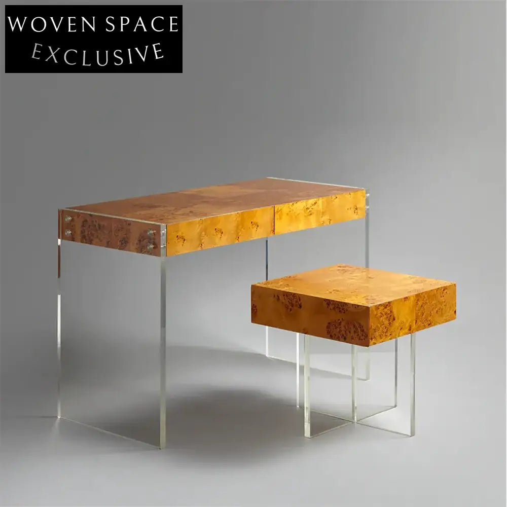 Elegant Modern Solid Wood & Clear Acrylic Vanity Desk