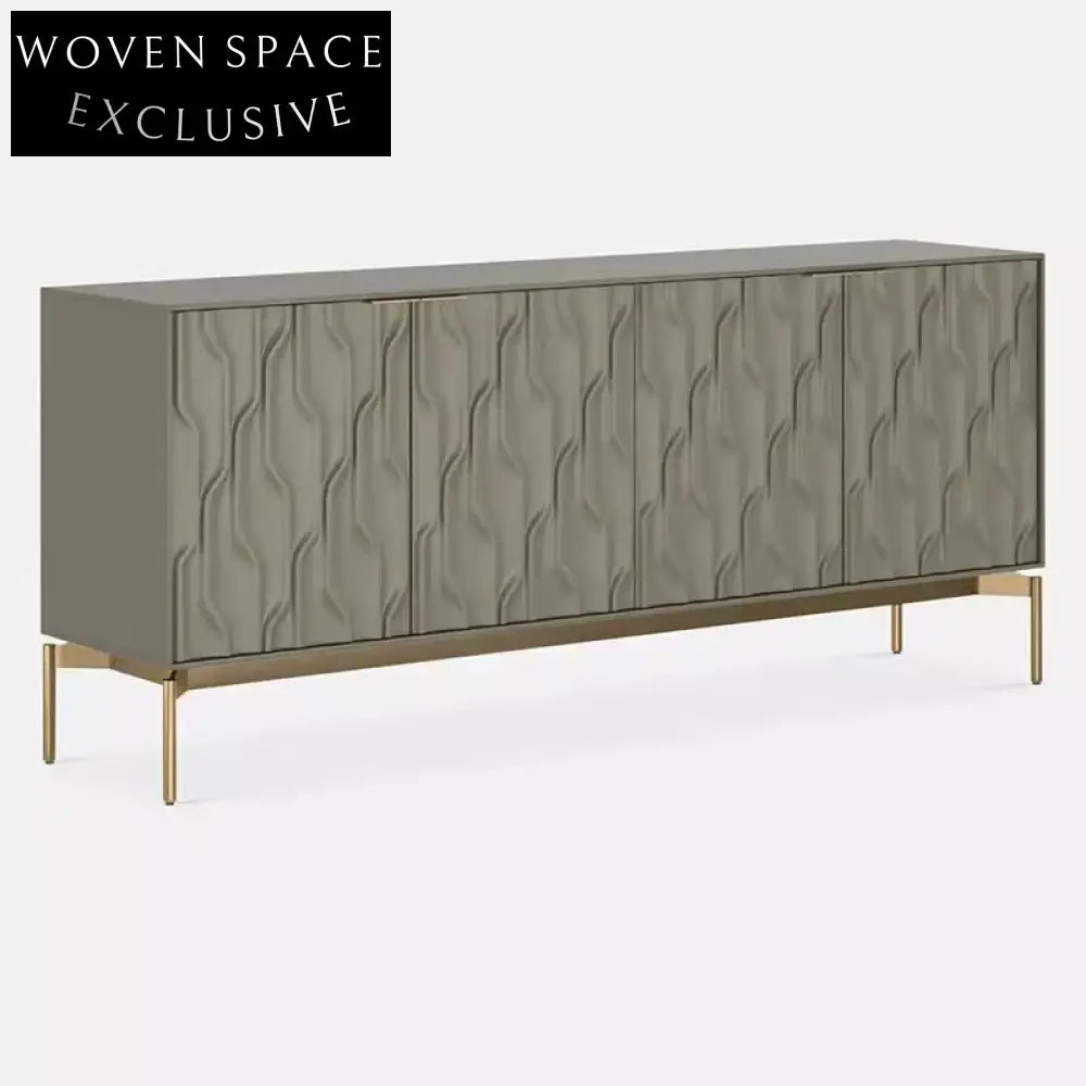 Elegant Modern Solid Wood Sideboard Cabinet with 4 Doors and Metal Legs