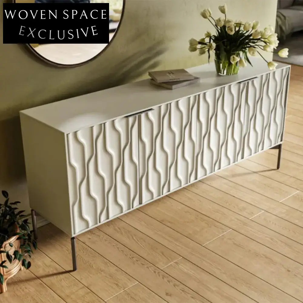 Elegant Modern Solid Wood Sideboard Cabinet with 4 Doors and Metal Legs